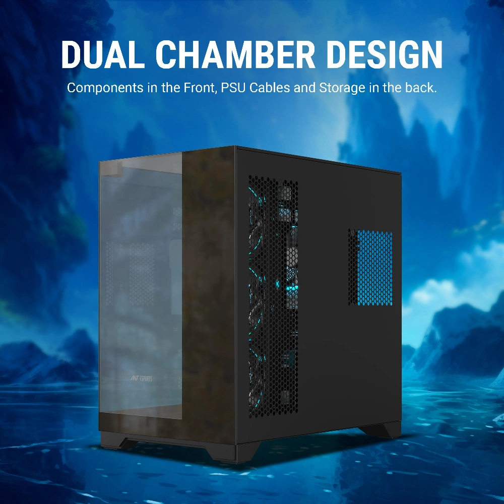 Ant Esports Gaming Cabinet Crystal Mirror Black view 5